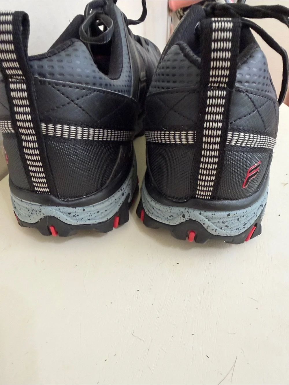Fila Men's Black Athletic Trail Shoes with Red Accents